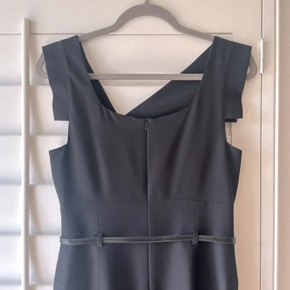 BLACK HALO ICONIC Black Jackie O Belted Sheath Dress 6 Gabardine Stretch - Picture 6 of 9